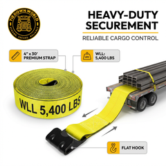 4" x 30' Premium Strap with Flat Hooks (Yellow) – 5,400 LBS WLL