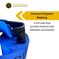 4" x 30' Premium Strap with Flat Hooks (Blue) – 5,400 LBS WLL