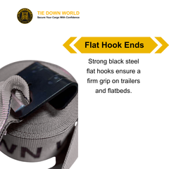 4" x 30' Premium Strap with Flat Hooks (Grey) – 5,400 LBS WLL