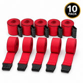 10 Pack 4" x 30' Premium Strap with Flat Hooks (Red) – 5,400 LBS WLL