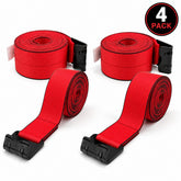 4 Pack 4" x 30' Premium Strap with Flat Hooks (Red) – 5,400 LBS WLL