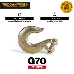 1/2" G70 Slip Hook (Bigger Space), 11,300 lbs WLL – Tie Down World