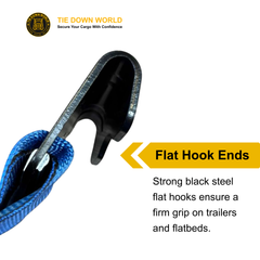 4" x 30' Premium Strap with Flat Hooks (Blue) – 5,400 LBS WLL