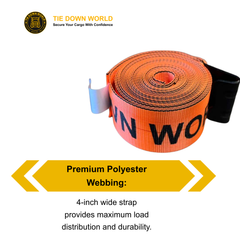 4" x 30' Premium Strap with Flat Hooks (Orange) – 5,400 LBS WLL