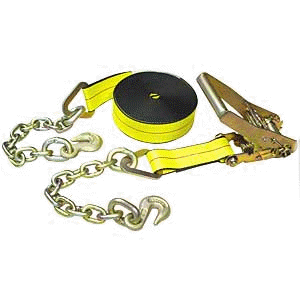 4" x 30' Winch Strap with Chain Anchor (Yellow)