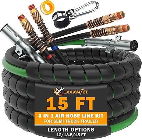 Semi Truck Air Lines Kit 3IN1 Trailer Cord and Air Brake Hoses Assembly Without Rubber Gladhand Handles for Semi Truck Trailer Tractor