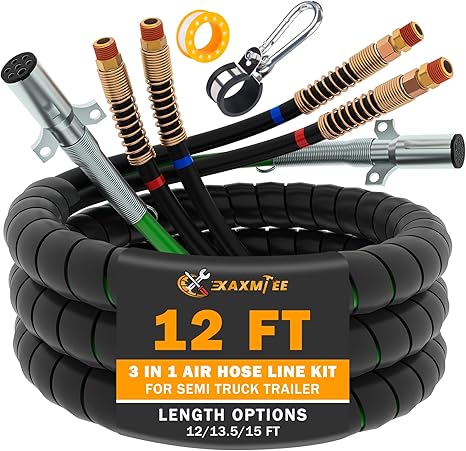 Semi Truck Air Lines Kit 3IN1 Trailer Cord and Air Brake Hoses Assembly Without Rubber Gladhand Handles for Semi Truck Trailer Tractor