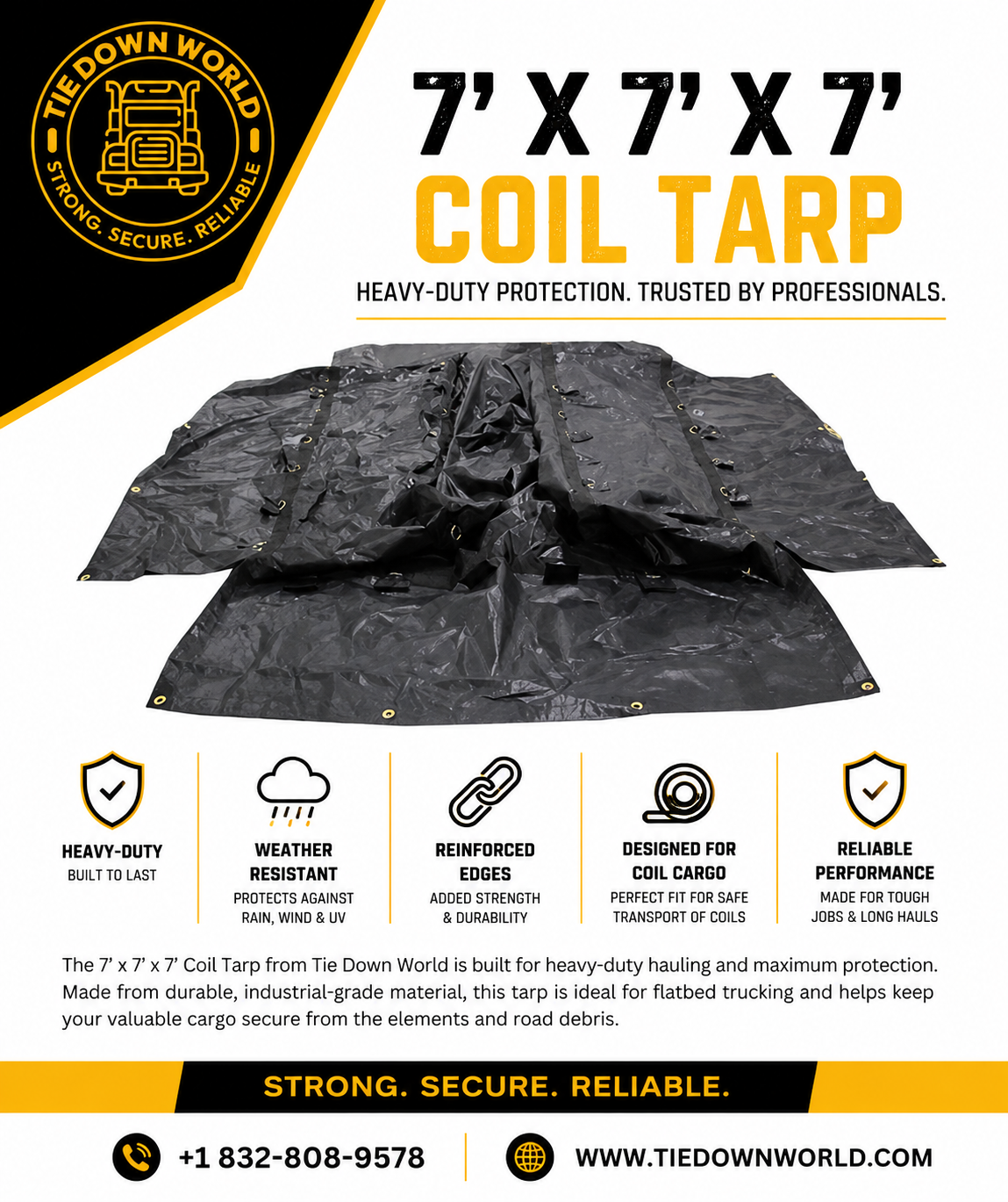 7' x 7' x 7' Heavy-Duty Coil Tarp for Flatbed Trucks