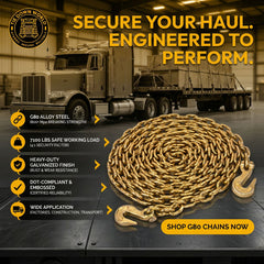 3/8" x 20' G80 Transport Binder Chain with Grab Hooks – 7,100 LBS WLL