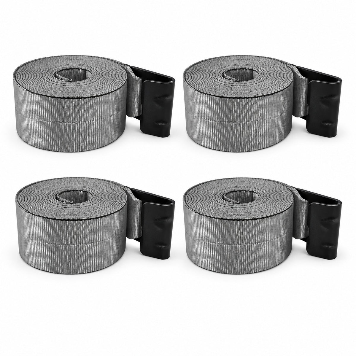 4 Pack 4" x 30' Premium Strap with Flat Hooks (Grey) – 5,400 LBS WLL