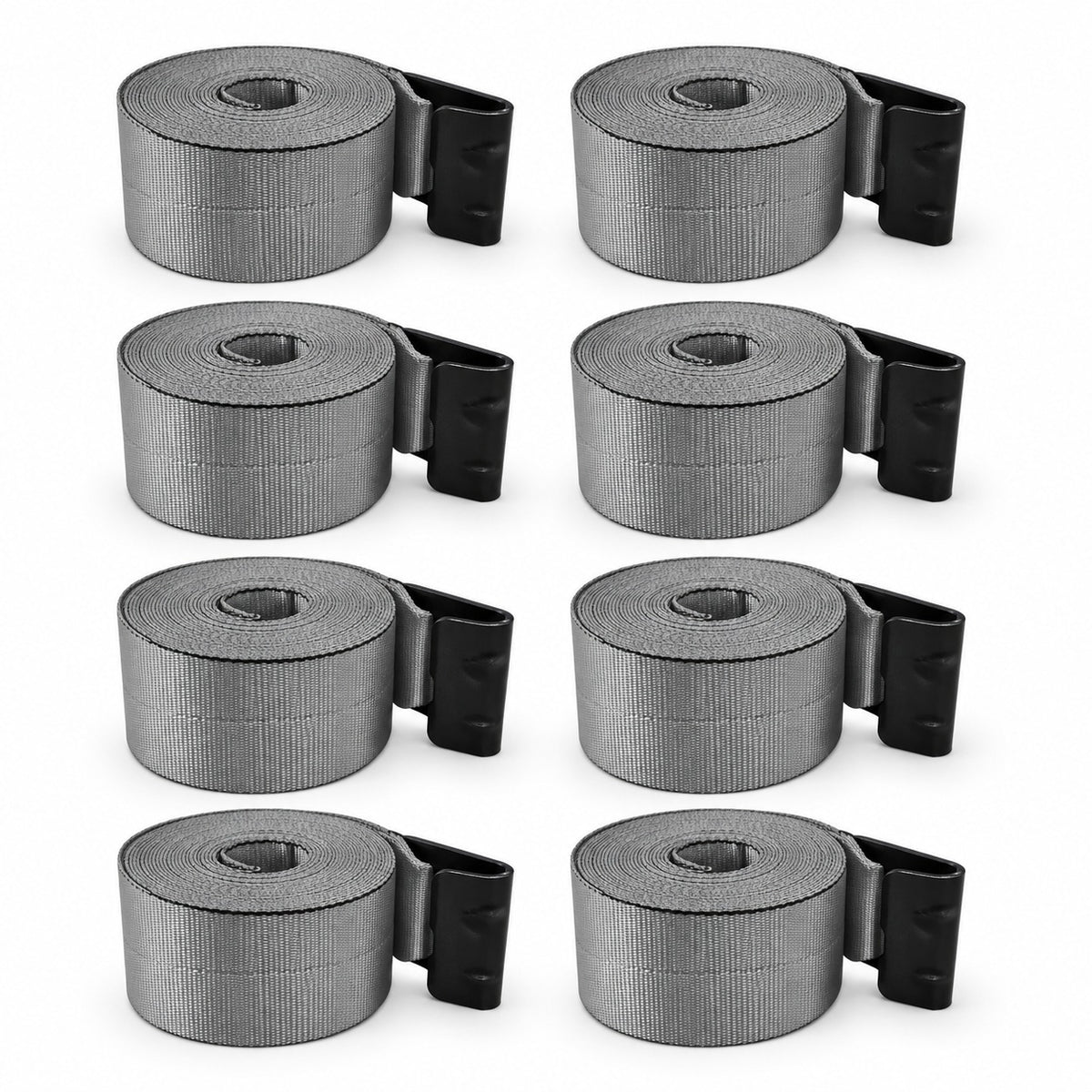 8 Pack 4" x 30' Premium Strap with Flat Hooks (Grey) – 5,400 LBS WLL